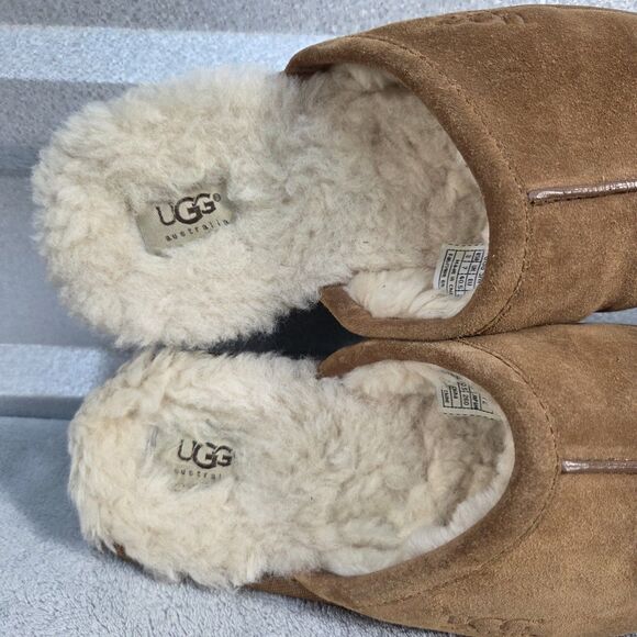 UGG Scuff Suede Slippers Chestnut Sheepskin Lined 5172 Women’s Sz 8 - Picture 2 of 12